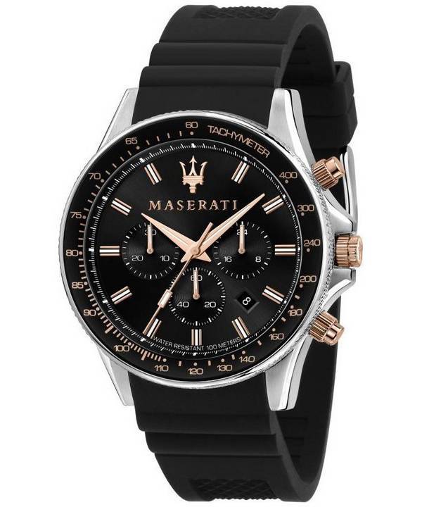 Maserati Sfida Chronograph silikonihihna musta kellotaulu kvartsi R8871640002 100M miesten kello