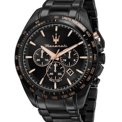 Maserati Traguardo Chronograph ruostumaton teräs musta kellotaulu kvartsi R8873612048 100M miesten kello