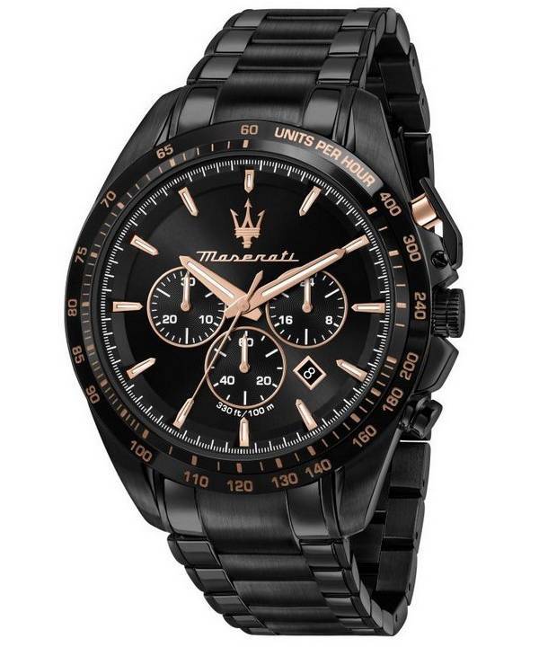 Maserati Traguardo Chronograph ruostumaton teräs musta kellotaulu kvartsi R8873612048 100M miesten kello