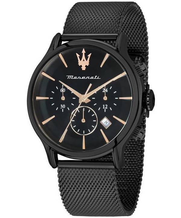 Maserati Epoca Chronograph ruostumaton teräs musta kellotaulu kvartsi R8873618013 100M miesten kello