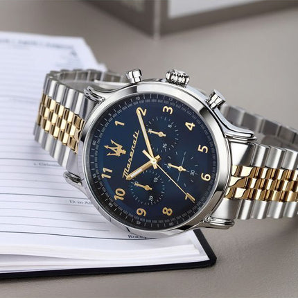 Maserati Epoca Limited Edition Chronograph kaksisävyinen ruostumaton teräs sininen kellotaulu kvartsi R8873618030 100M miesten k