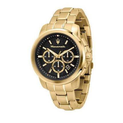 Maserati Successo Chronograph Gold Tone ruostumaton teräs musta kellotaulu kvartsi R8873621013 miesten kello