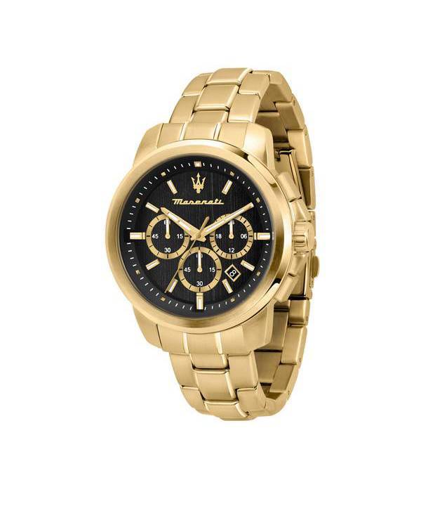 Maserati Successo Chronograph Gold Tone ruostumaton teräs musta kellotaulu kvartsi R8873621013 miesten kello