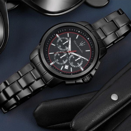 Maserati Successo Limited Edition Chronograph ruostumattomasta teräksestä valmistettu musta kellotaulu kvartsi R8873621027 miest