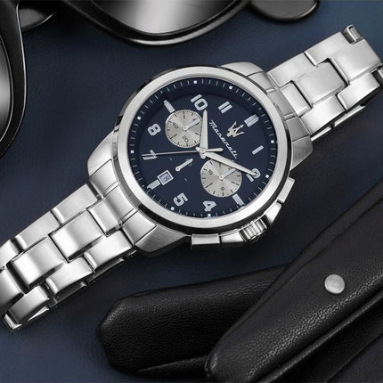 Maserati Successo Limited Edition Chronograph ruostumattomasta teräksestä valmistettu sininen kellotaulu kvartsi R8873621029 mie