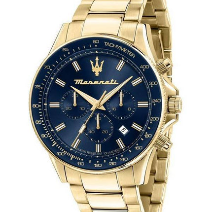 Maserati Sfida Chronograph kultasävyinen ruostumaton teräs sininen kellotaulu kvartsi R8873640008 100M miesten kello