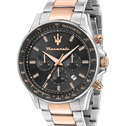 Maserati Stile Chronograph kaksisävyinen ruostumaton teräs musta kellotaulu kvartsi R8873640021 100M miesten kello