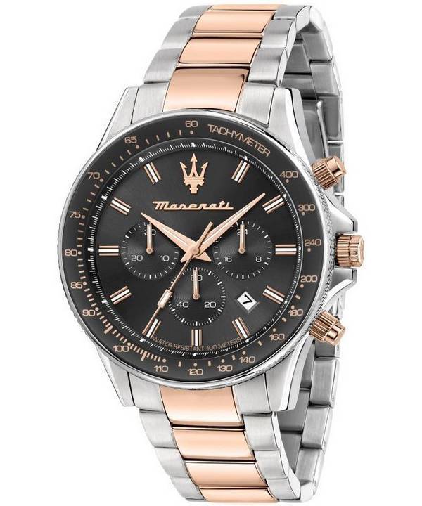 Maserati Stile Chronograph kaksisävyinen ruostumaton teräs musta kellotaulu kvartsi R8873640021 100M miesten kello