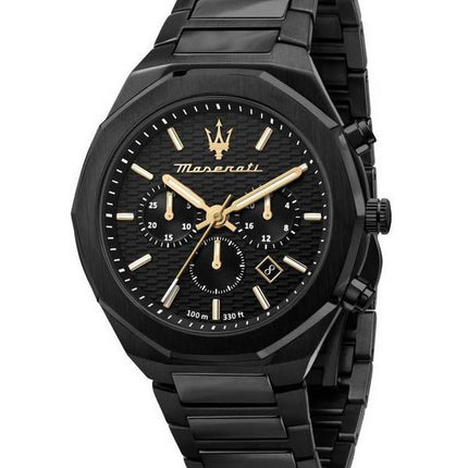 Maserati Stile Chronograph ruostumaton teräs musta kellotaulu kvartsi R8873642005 100M miesten kello