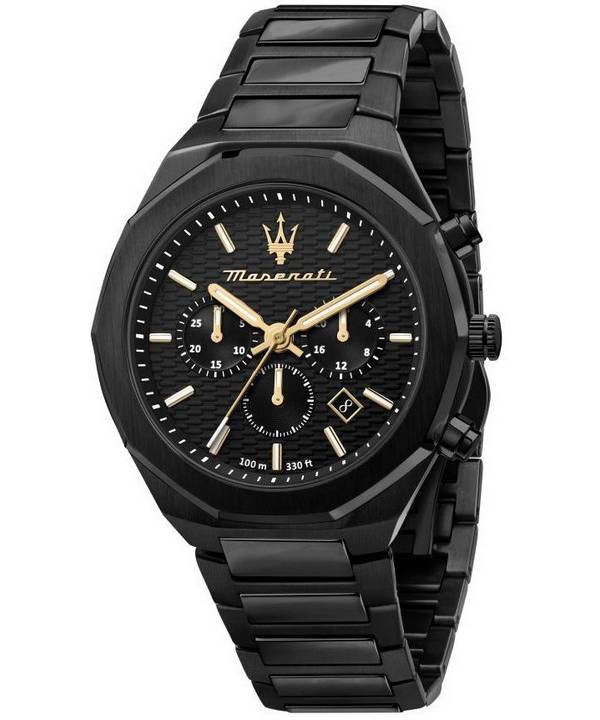 Maserati Stile Chronograph ruostumaton teräs musta kellotaulu kvartsi R8873642005 100M miesten kello