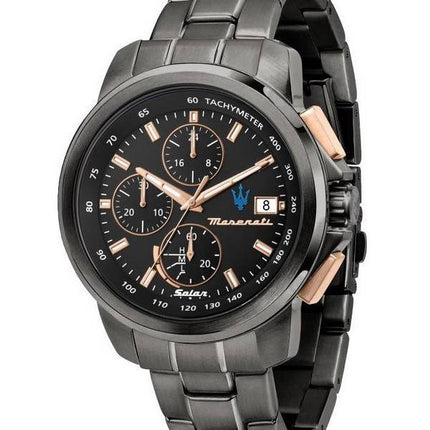 Maserati Successo Chronograph ruostumattomasta teräksestä valmistettu musta kellotaulu Solar R8873645001 miesten kello