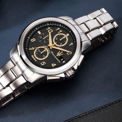 Maserati Successo Limited Edition Chronograph ruostumattomasta teräksestä valmistettu musta kellotaulu Solar R8873645007 miesten