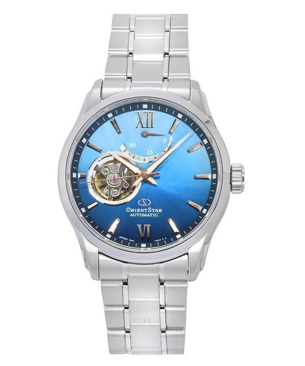 Orient Star Contemporary Limited Edition Open Heart Blue kellotaulu RE-AT0017L00B 100M Miesten kello lisähihnalla