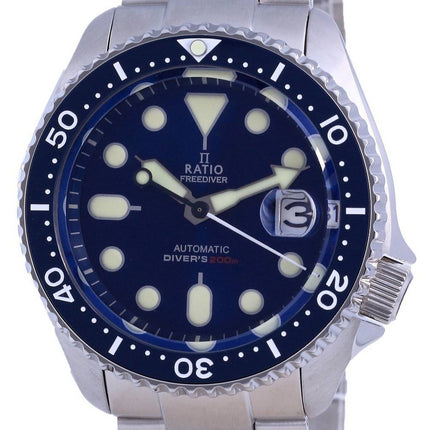 Suhde FreeDiver Blue Dial ruostumaton teräs automaattinen RTB202 200M miesten kello