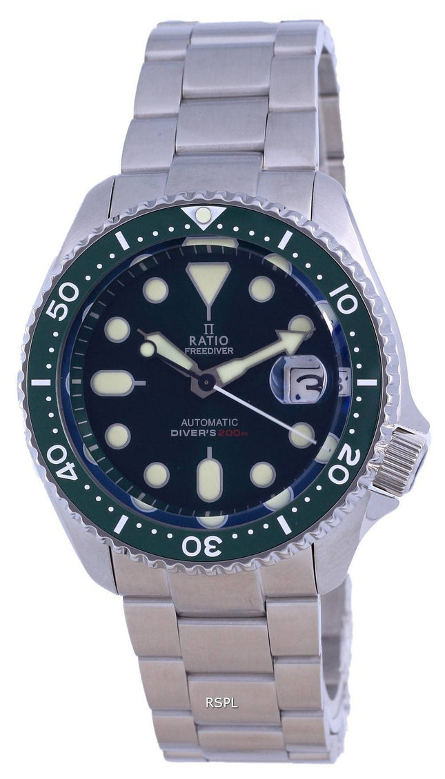 Suhde FreeDiver Green Dial ruostumaton teräs automaattinen RTB205 200M miesten kello