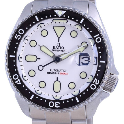 Suhde FreeDiver White Dial ruostumaton teräs automaattinen RTB209 200M miesten kello