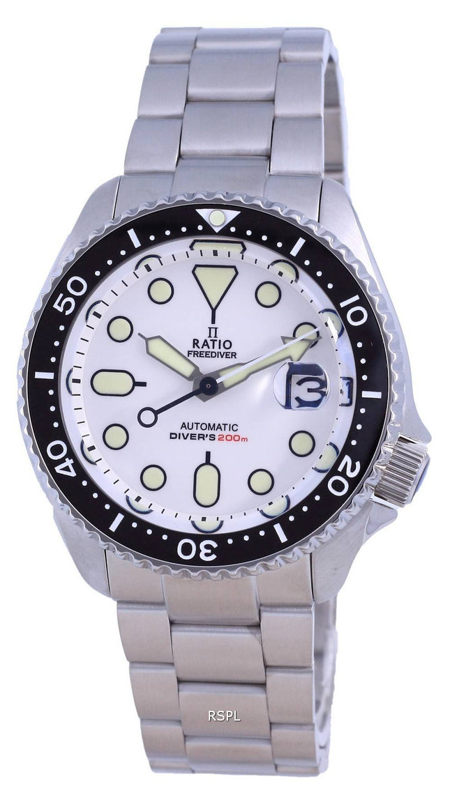 Suhde FreeDiver White Dial ruostumaton teräs automaattinen RTB209 200M miesten kello