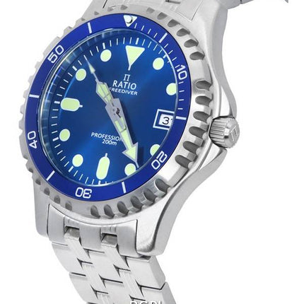 Ratio FreeDiver Professional Sapphire Blue Sunray Kellotaulu Kvartsi RTF007 200M Miesten kello