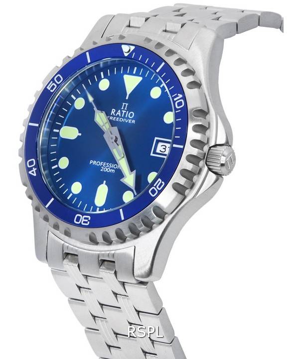 Ratio FreeDiver Professional Sapphire Blue Sunray Kellotaulu Kvartsi RTF007 200M Miesten kello