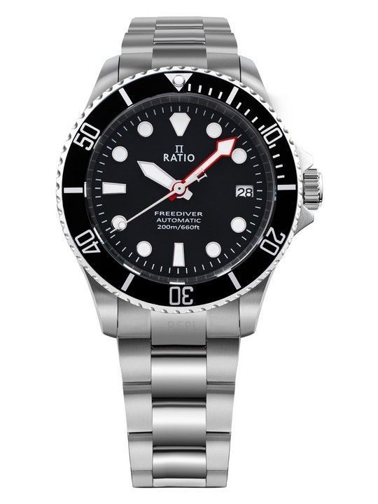 Ratio FreeDiver Sapphire ruostumaton teräs musta kellotaulu automaattinen RTF041 200M miesten kello