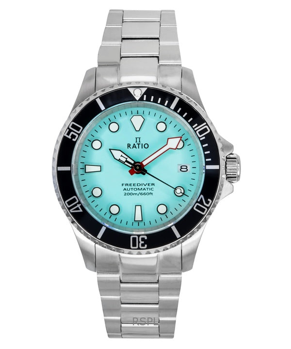 Suhde FreeDiver Sapphire ruostumaton teräs Tiffany Blue kellotaulu automaattinen RTF042 200M miesten kello