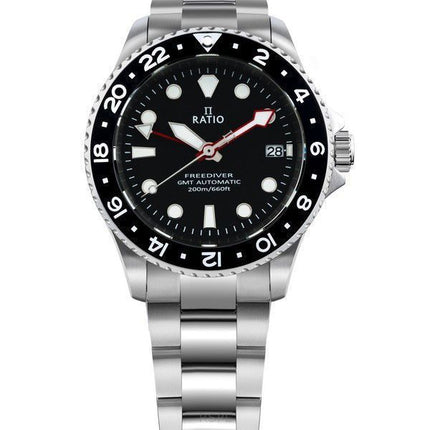 Suhde FreeDiver GMT Series Sapphire ruostumaton teräs musta kellotaulu automaattinen RTF051 200M miesten kello