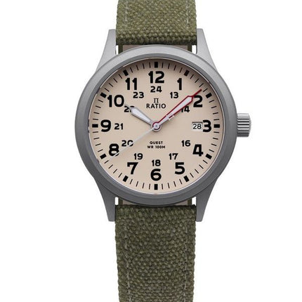 Ratio Quest miesten kenttäkello Sapphire Canvas Strap Quartz RTQ019 100M Lewis &amp, Clark Edition