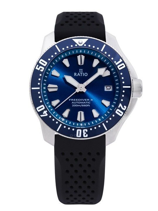 Ratio FreeDiver X Ocean Blue sinisellä keraamisella upotekoristeella automaattinen RTX003 200M miesten kello