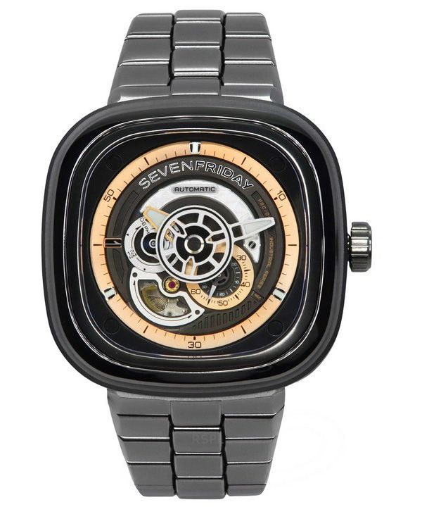 Sevenfriday P-sarjan ruostumattomasta teräksestä valmistettu musta kellotaulu automaattinen P2C/01M SF-P2C-01M miesten kello