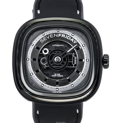 Sevenfriday T-sarjan NFC-yhteensopiva nahkahihna, musta luurankokellotaulu, automaattinen T1/04 SF-T1-04 miesten kello