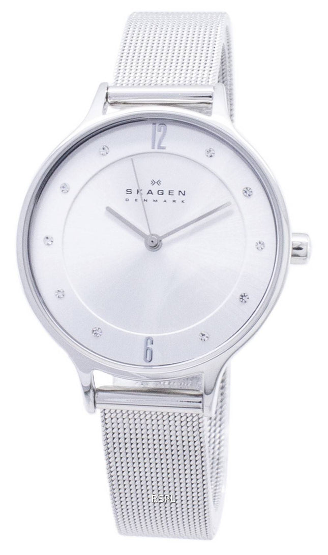 Skagen Anita hopeinen Kelloaulu Swarovskin kristalli Mesh rannekoru SKW2149 naisten kello