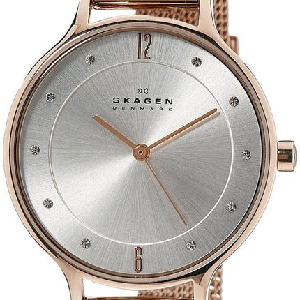 Skagen Anita hopeinen Kelloaulu Crystal Rose kulta-Tone Mesh rannekoru SKW2151 naisten kello