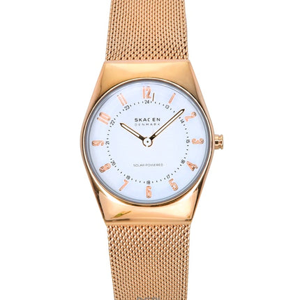 Skagen Grenen Lille Rose Gold Tone ruostumaton teräs valkoinen kellotaulu Solar SKW3078 naisten kello