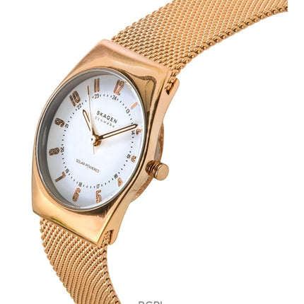 Skagen Grenen Lille Rose Gold Tone ruostumaton teräs valkoinen kellotaulu Solar SKW3078 naisten kello