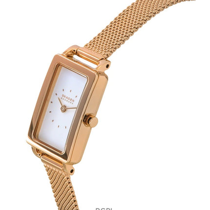 Skagen Hagen Micro Rose Gold Sävy ruostumaton teräs valkoinen kellotaulu kvartsi SKW3148 naisten kello