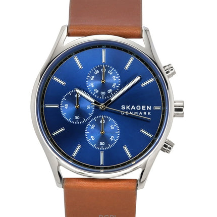 Skagen Holst Chronograph nahkaranneke, sininen kellotaulu kvartsi SKW6916 miesten kello