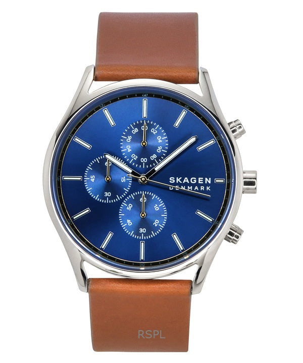 Skagen Holst Chronograph nahkaranneke, sininen kellotaulu kvartsi SKW6916 miesten kello