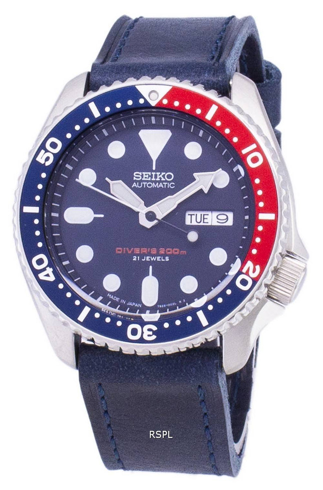 Seiko automaattinen SKX009J1 LS13 Diver 200M tummansininen nahka hihna Miesten Kello