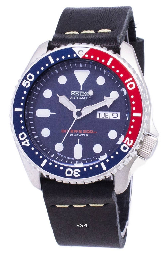 Seiko automaattinen SKX009J1 LS14 Diver 200M Japaniin teki musta nahka hihna Miesten Kello