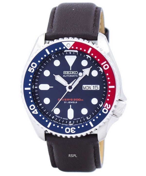 Seiko automaattinen Diver suhde tumma ruskea nahka SKX009J1 LS11 200M Miesten Kello