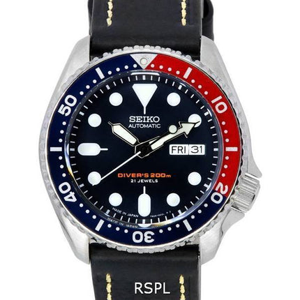 Seiko automaattisen sukeltajan suhteen musta nahka SKX009J1-LS2 200M miesten kello