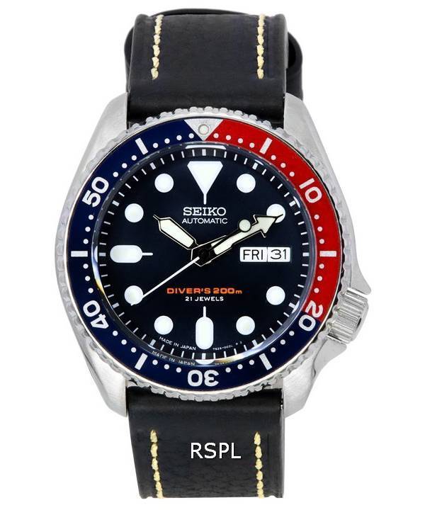 Seiko automaattisen sukeltajan suhteen musta nahka SKX009J1-LS2 200M miesten kello