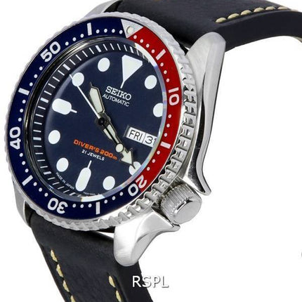 Seiko automaattisen sukeltajan suhteen musta nahka SKX009J1-LS2 200M miesten kello