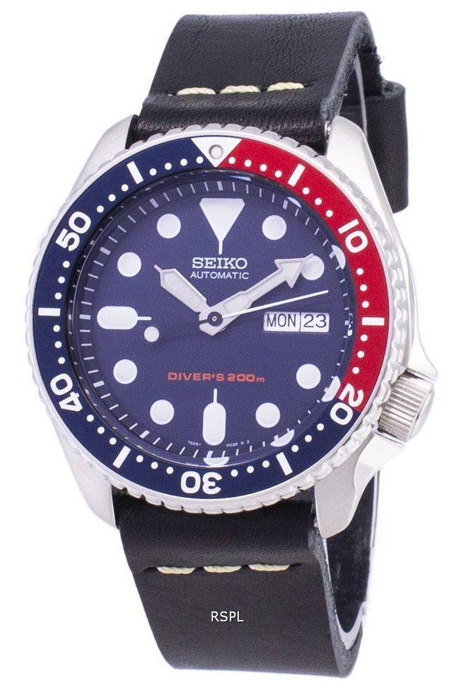 Seiko automaattinen SKX009K1 LS14 Diver 200M musta nahka hihna Miesten Kello