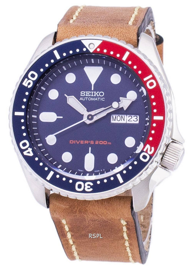 Seiko automaattinen SKX009K1 LS17 Diver 200M ruskea nahka hihna Miesten kello