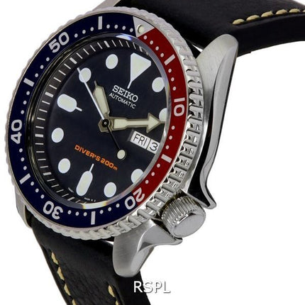 Seiko automaattisen sukeltajan suhteen musta nahka SKX009K1-LS2 200M miesten kello