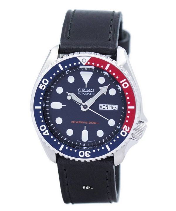 Seiko automaattinen Diver 200M suhde musta nahka SKX009K1 LS8 Miesten Kello