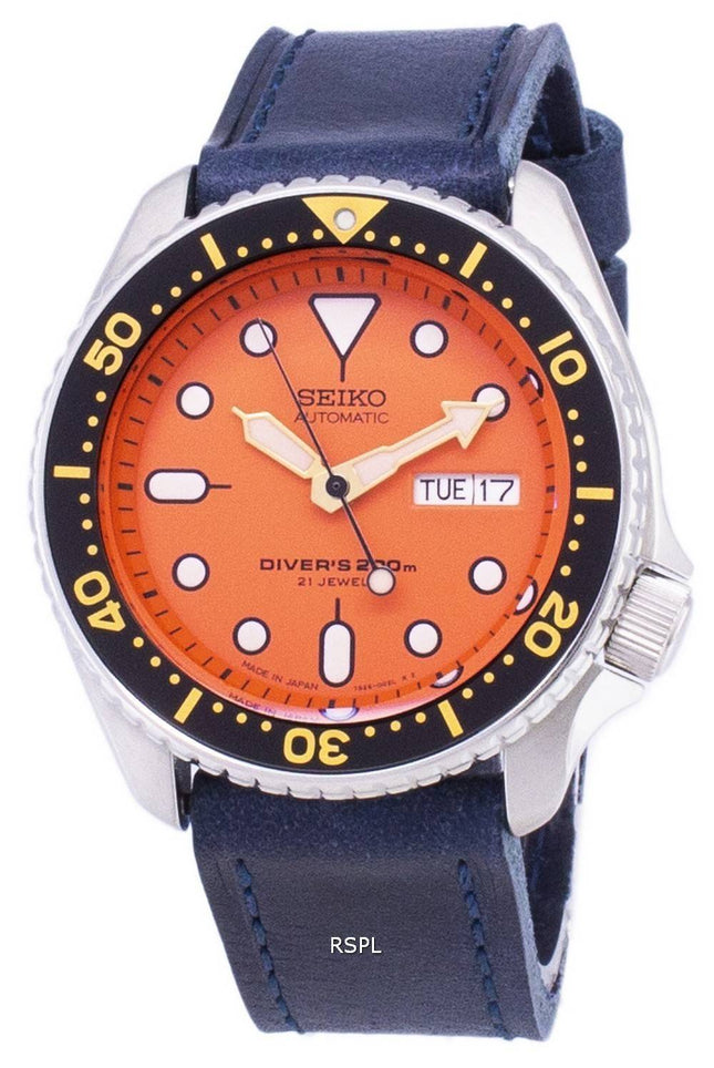 Seiko automaattinen SKX011J1 LS13 Diver 200M tummansininen nahka hihna Miesten Kello