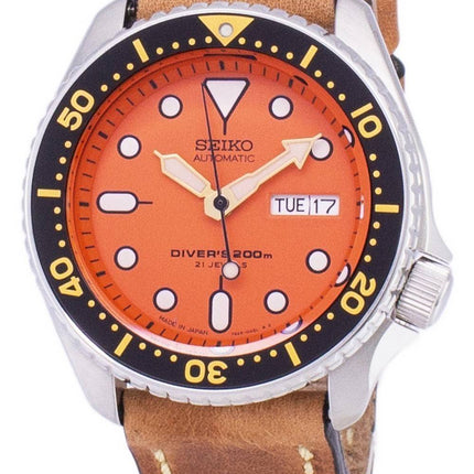 Seiko automaattinen SKX011J1 LS17 Diver 200M Japaniin teki ruskea nahka hihna Miesten kello