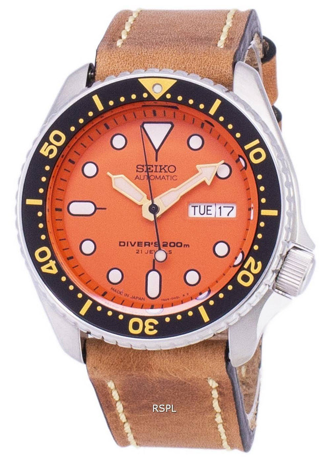 Seiko automaattinen SKX011J1 LS17 Diver 200M Japaniin teki ruskea nahka hihna Miesten kello